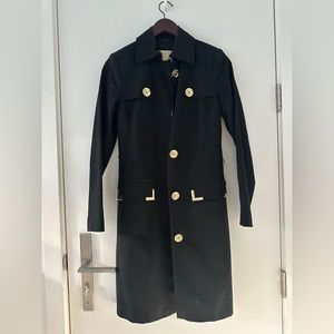 Michael Kors Black Long Trench Coat Jacket with Gold Buttons